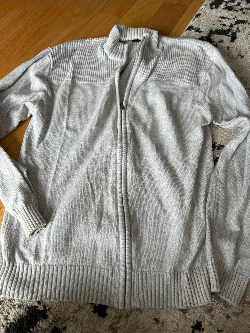 Structure Light Gray Full-Zip Ribbed Knit Sweater
